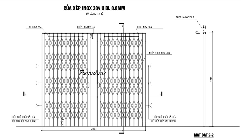 Cửa xếp INOX Đài Loan không lá