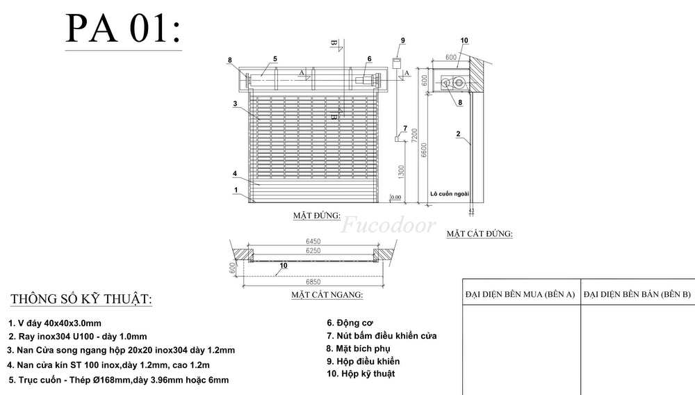 Cửa cuốn song ngang hộp 20x20 INOX 304