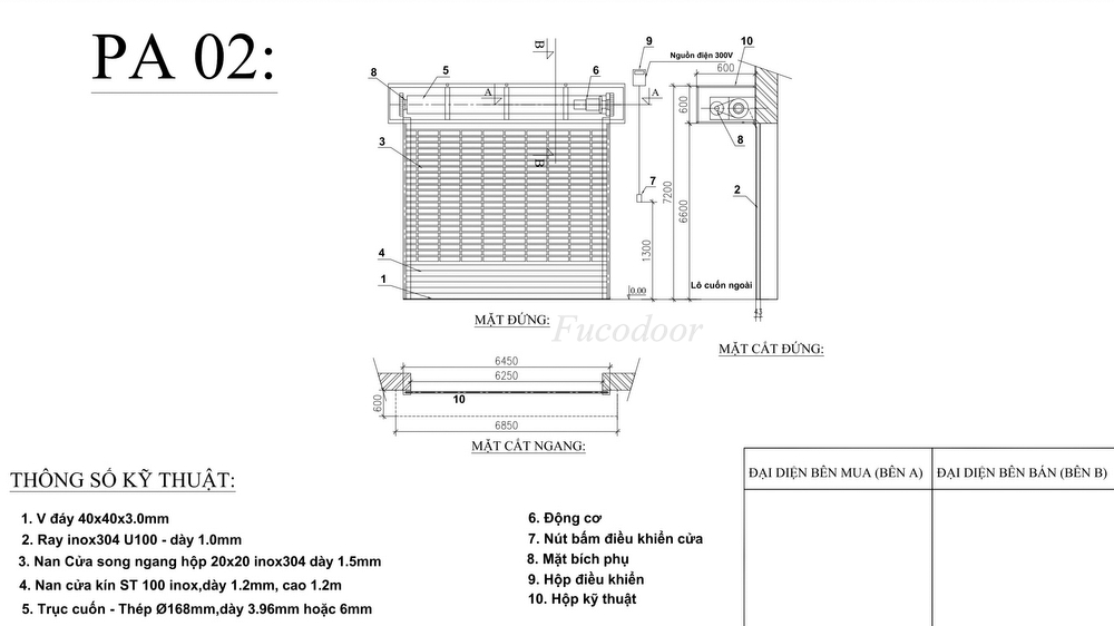 Cửa cuốn song ngang hộp 20x20 INOX 304