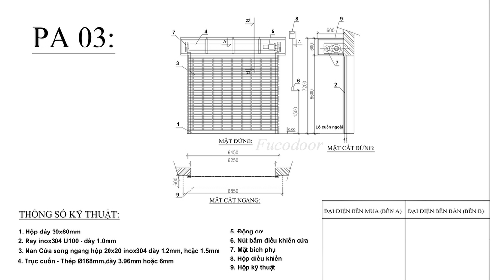 Cửa cuốn song ngang hộp 20x20 INOX 304
