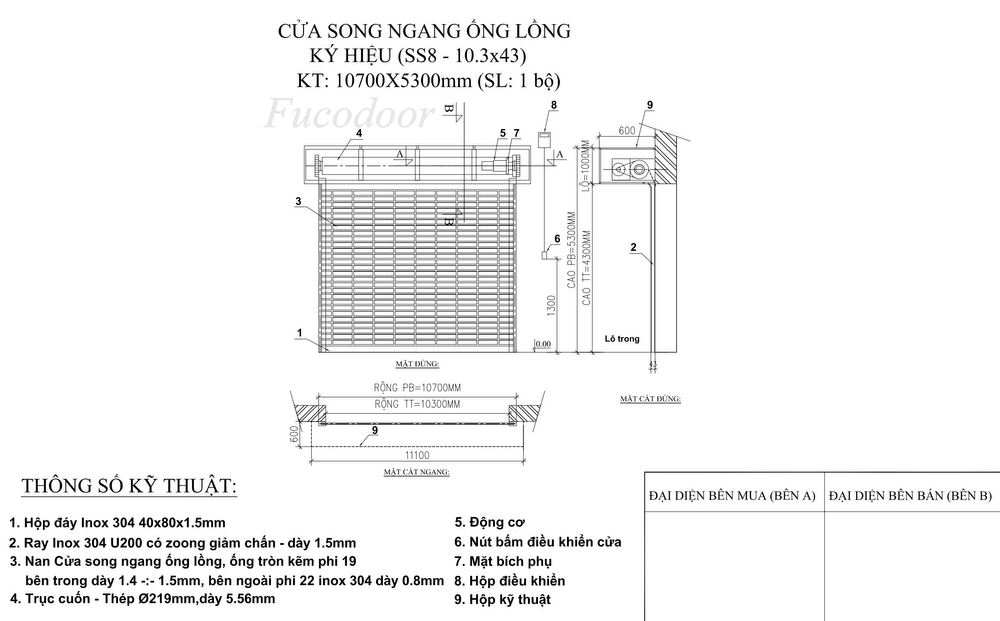 cửa cuốn song ngang Ống Lồng INOX Xếp Thẳng