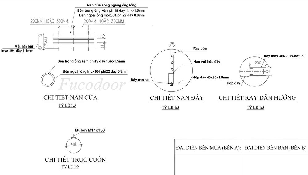 cửa cuốn song ngang Ống Lồng INOX Xếp Thẳng