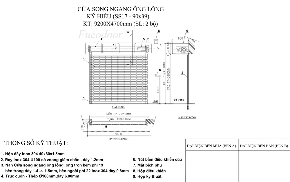 cửa cuốn song ngang Ống Lồng INOX Xếp Thẳng