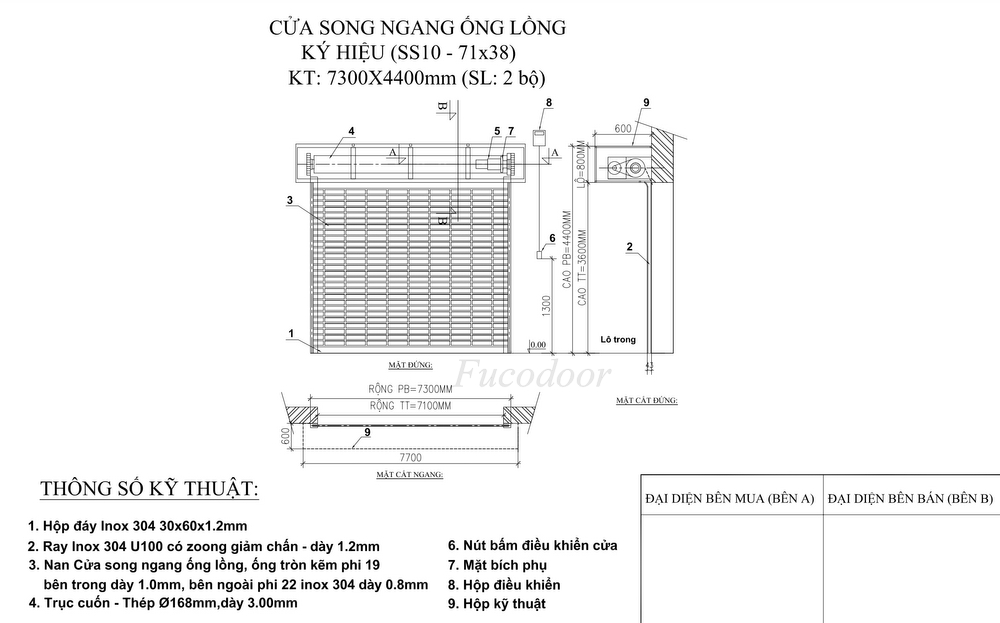 cửa cuốn song ngang Ống Lồng INOX Xếp Thẳng