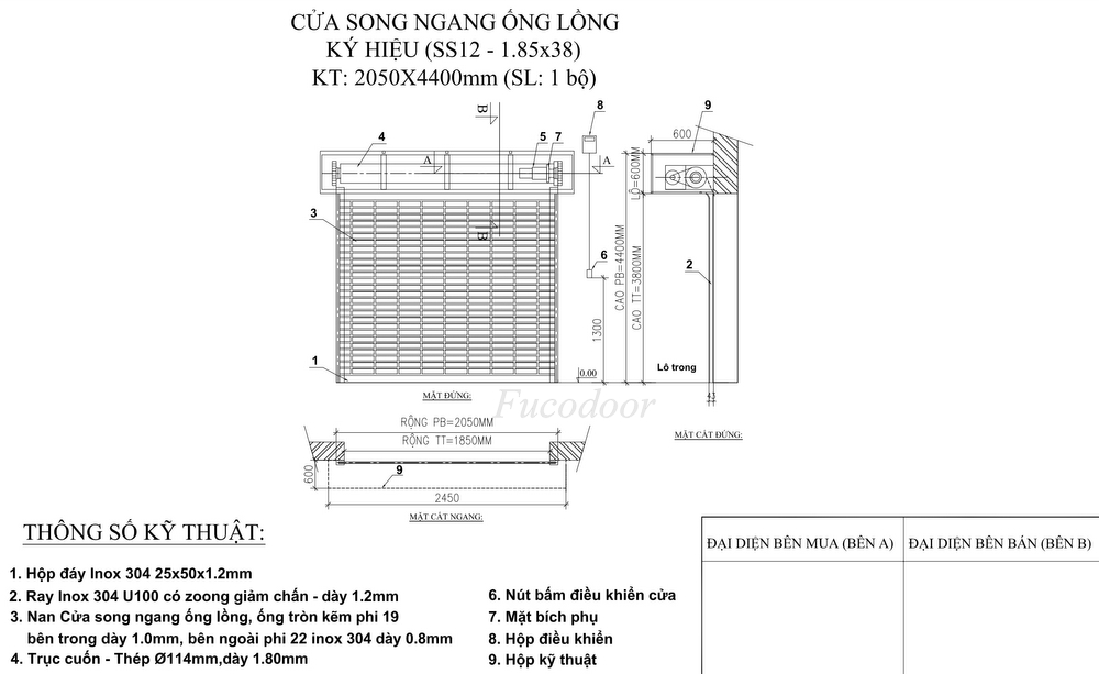 cửa cuốn song ngang Ống Lồng INOX Xếp Thẳng