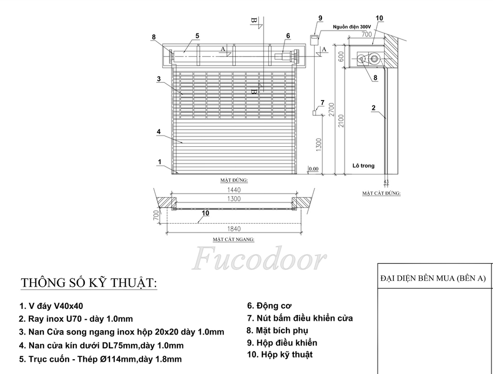 Cửa cuốn song ngang hộp 20x20 INOX 304
