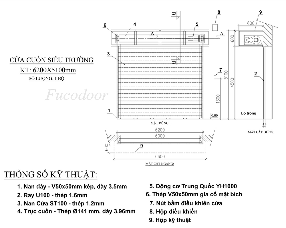 Cửa cuốn siêu trường sơn tĩnh điện dầy 1.2ly