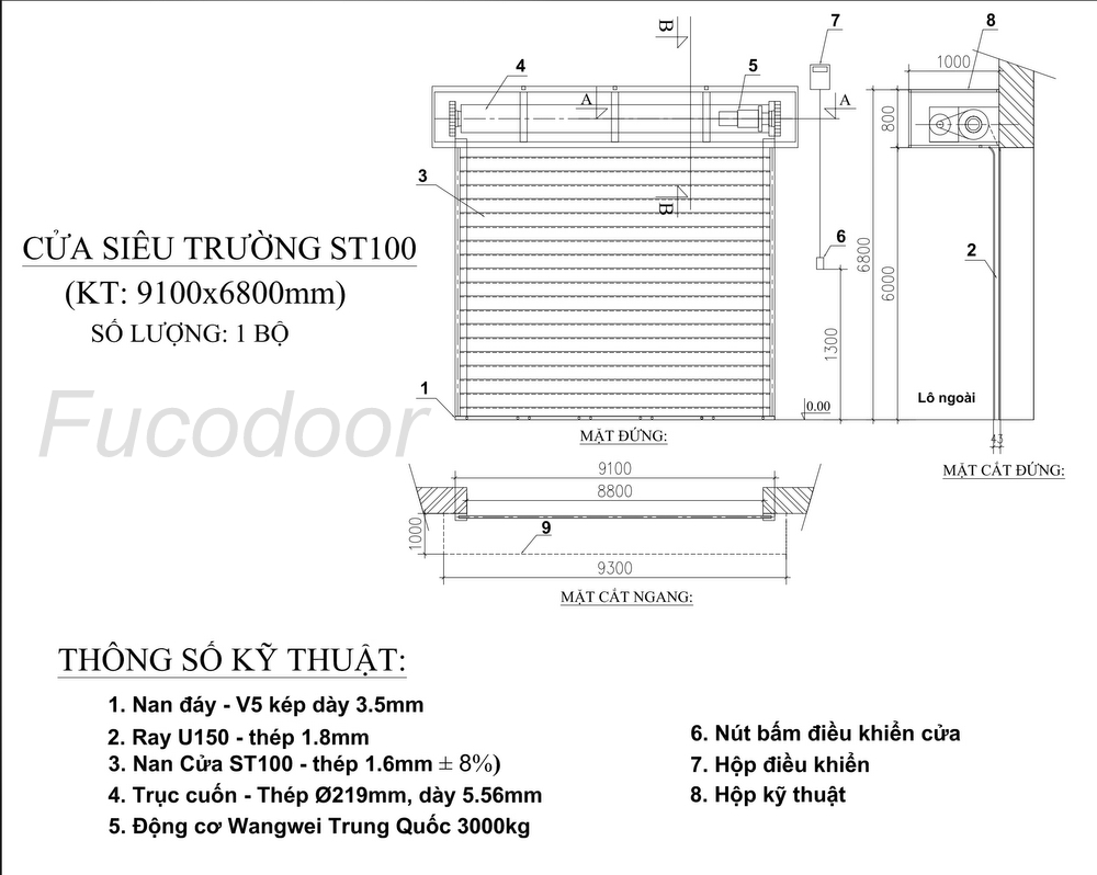 Cửa cuốn siêu trường bẳng cong 1.6mm và đến 1.8mm