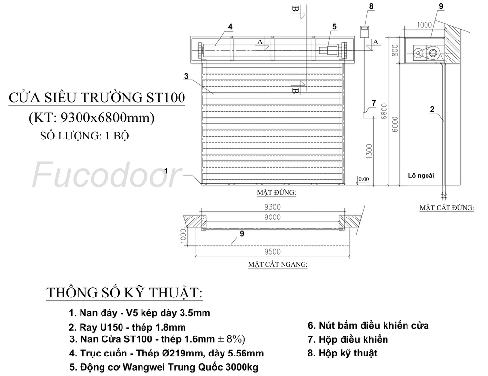 Cửa cuốn siêu trường bẳng cong 1.6mm và đến 1.8mm
