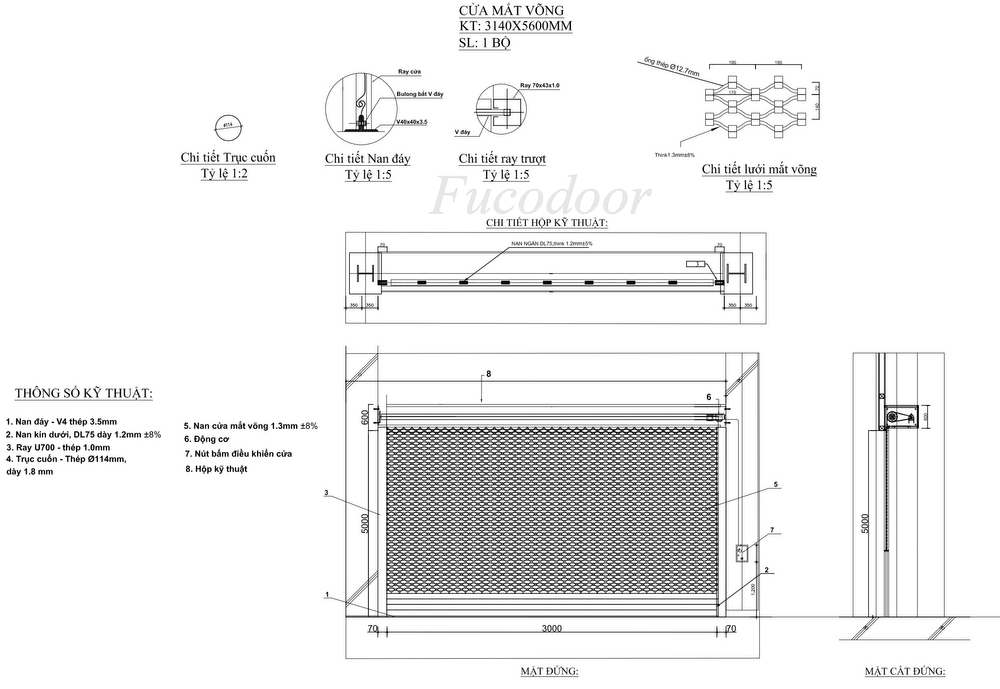 Cửa cuốn mắt võng sơn tĩnh điện phi 12.7