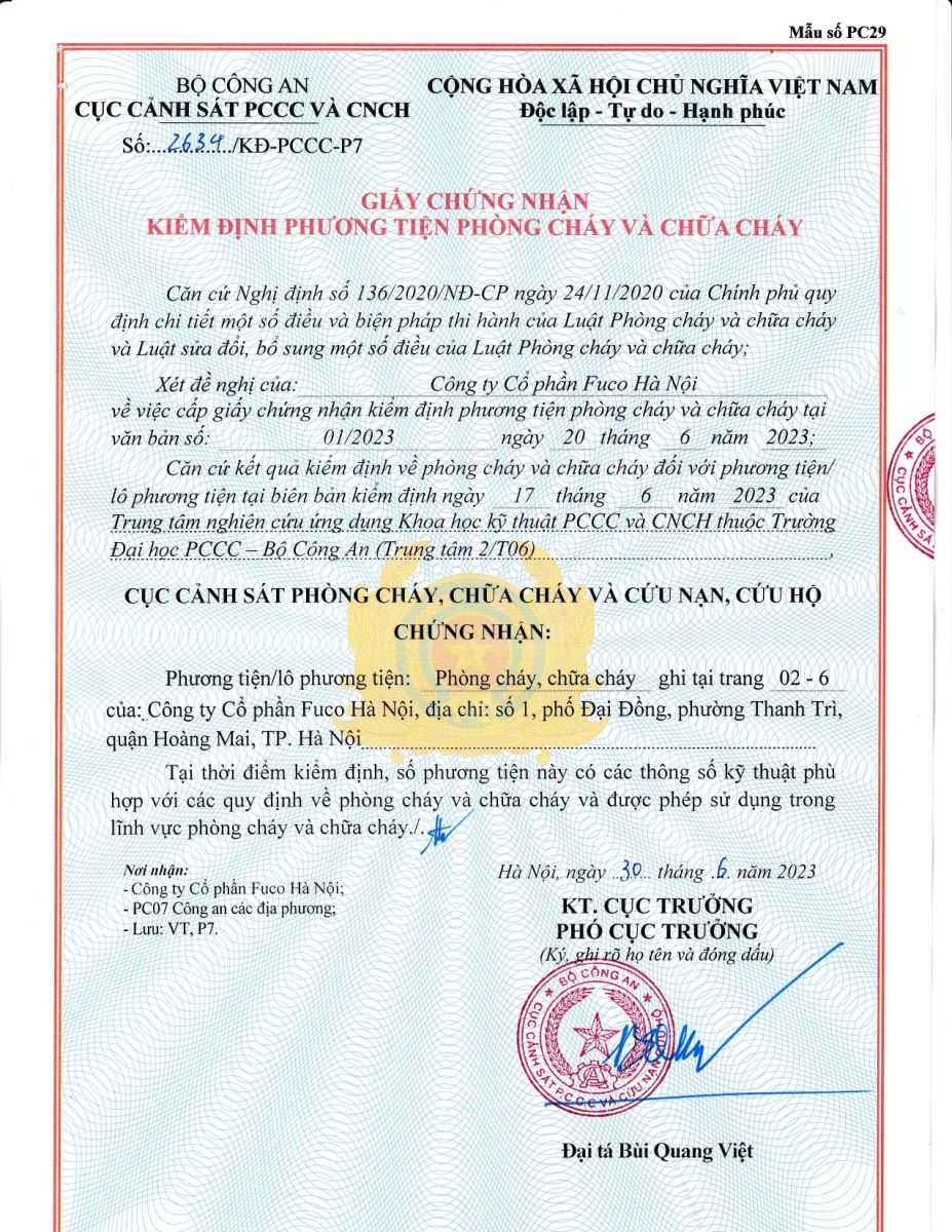 Chứng chỉ, chứng nhận chống cháy