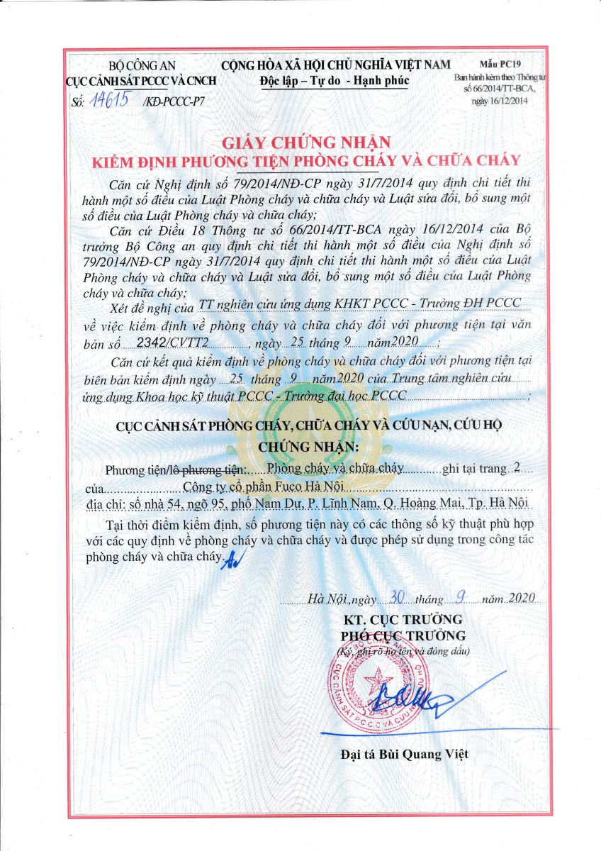 Chứng chỉ, chứng nhận chống cháy