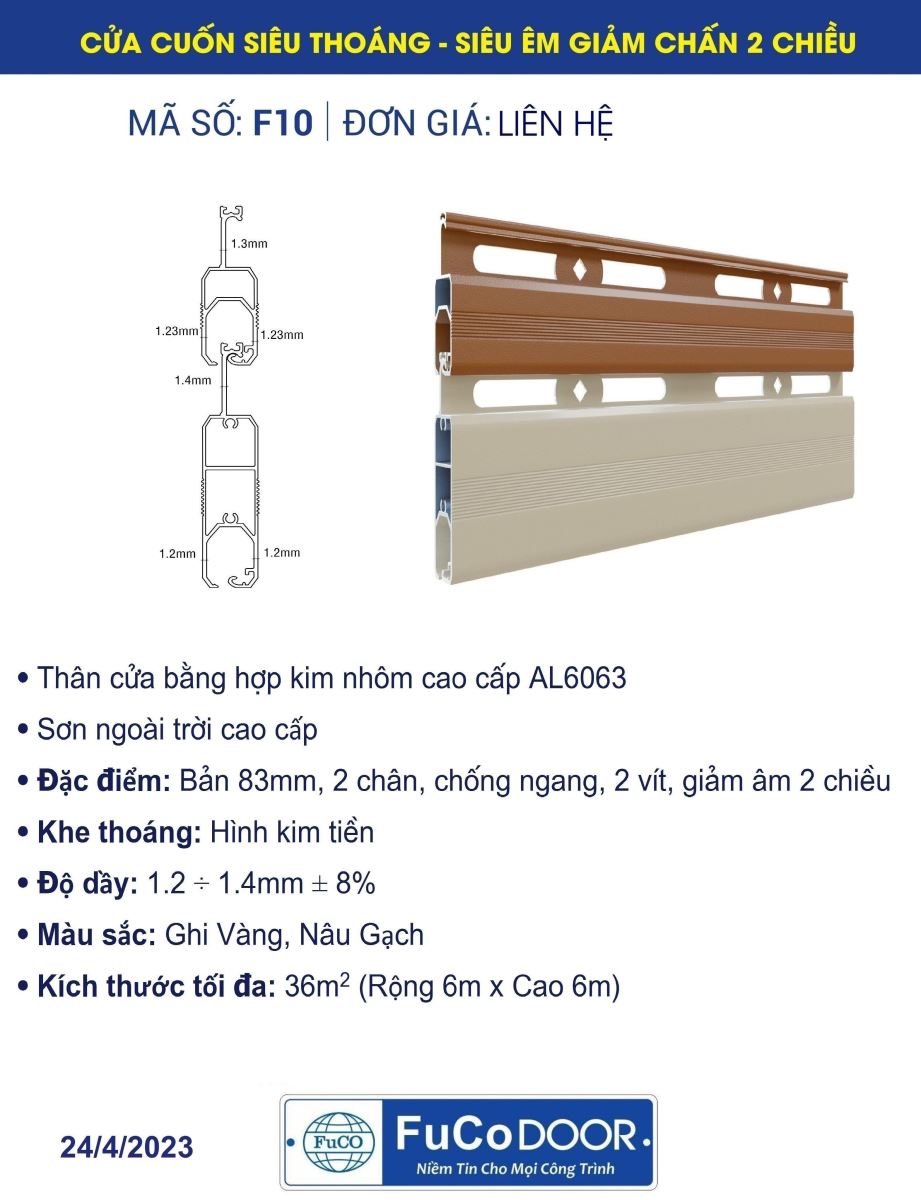 Cửa cuốn Đức Fucodoor F10, cửa cuốn khe thoáng nhôm cao cấp