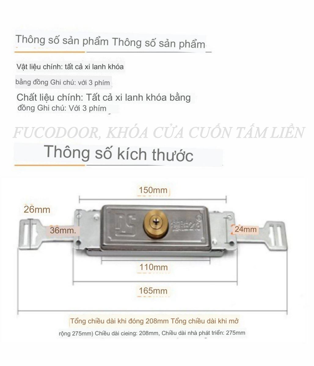 khóa ngang cửa cuốn thép cửa cuốn lò xo lá Fuco, kéo tay
