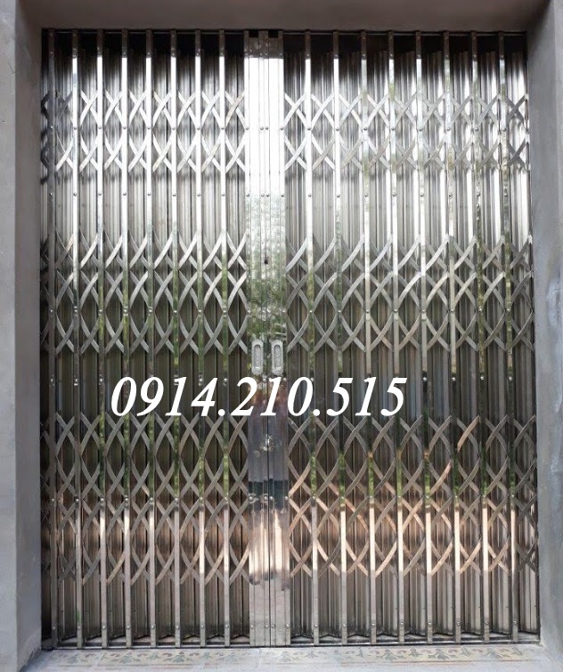 Cửa xếp INOX hộp có lá, cửa kéo inox không lá