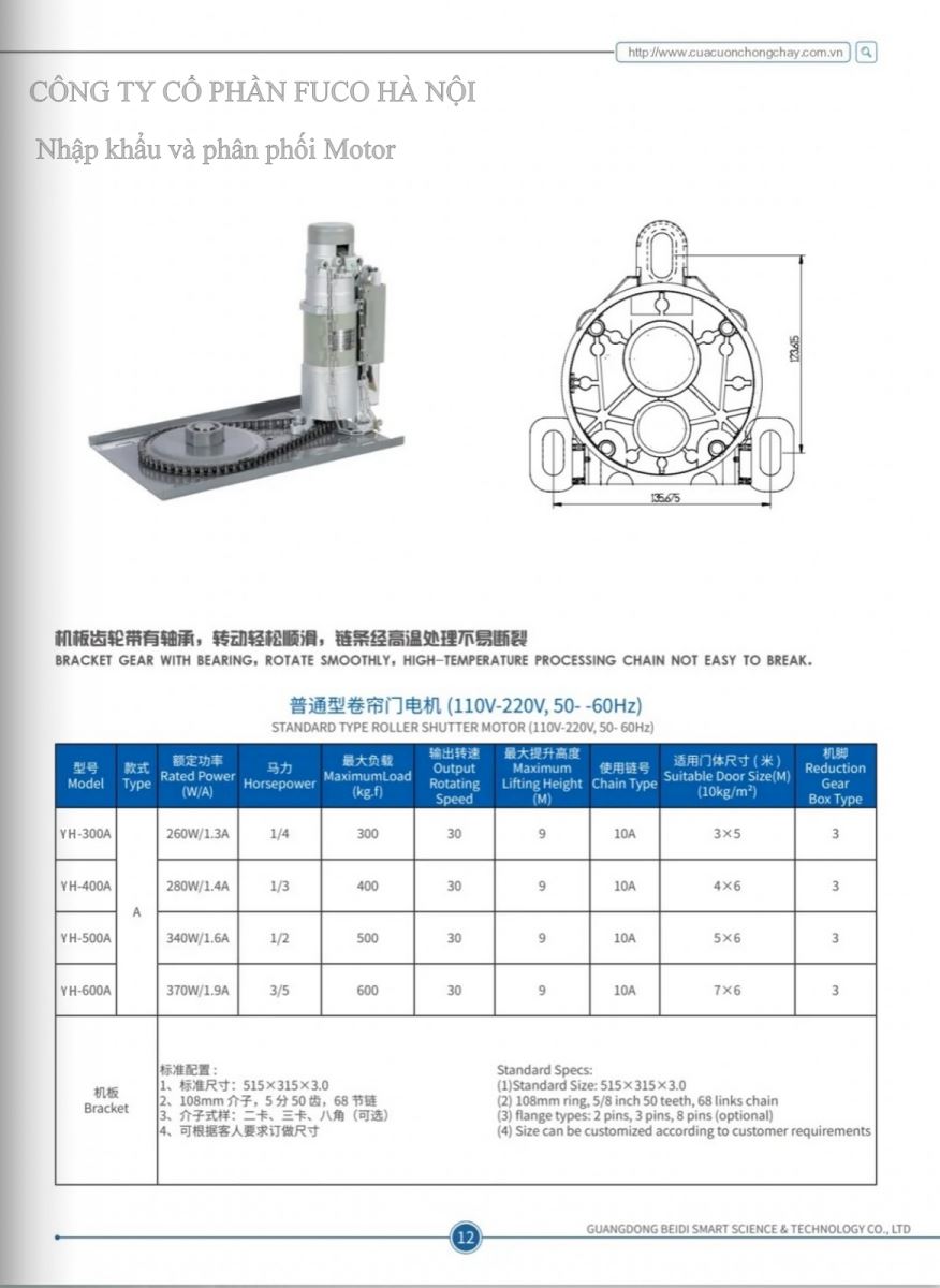 motor cửa cuốn YH Hồng Công, Fucodoor