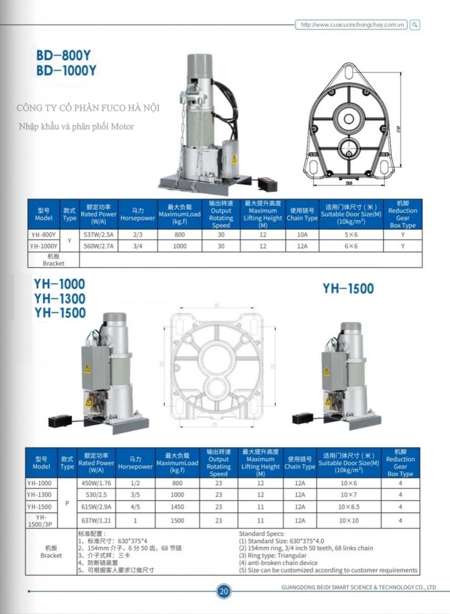motor cửa cuốn YH Hồng Công, Fucodoor