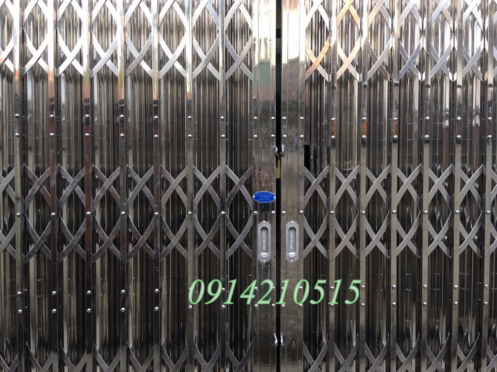 Cửa xếp INOX chống trộm, cửa xếp inox Fuco hộp 20x20, nan chéo đặc chống trộm cao cấp nhất tại Hà Nội. Cửa xếp INOX